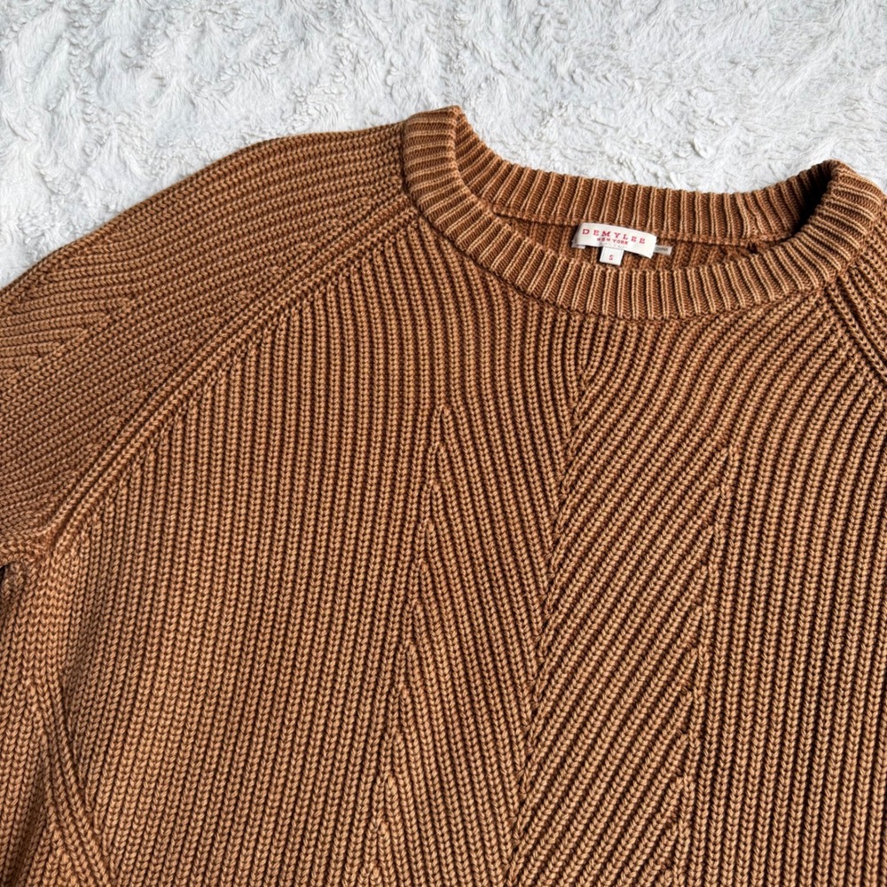 DemyLee New York Chelsea Cotton Ribbed Knit Crewneck Sweater Pecan Brown S - Picture 6 of 11